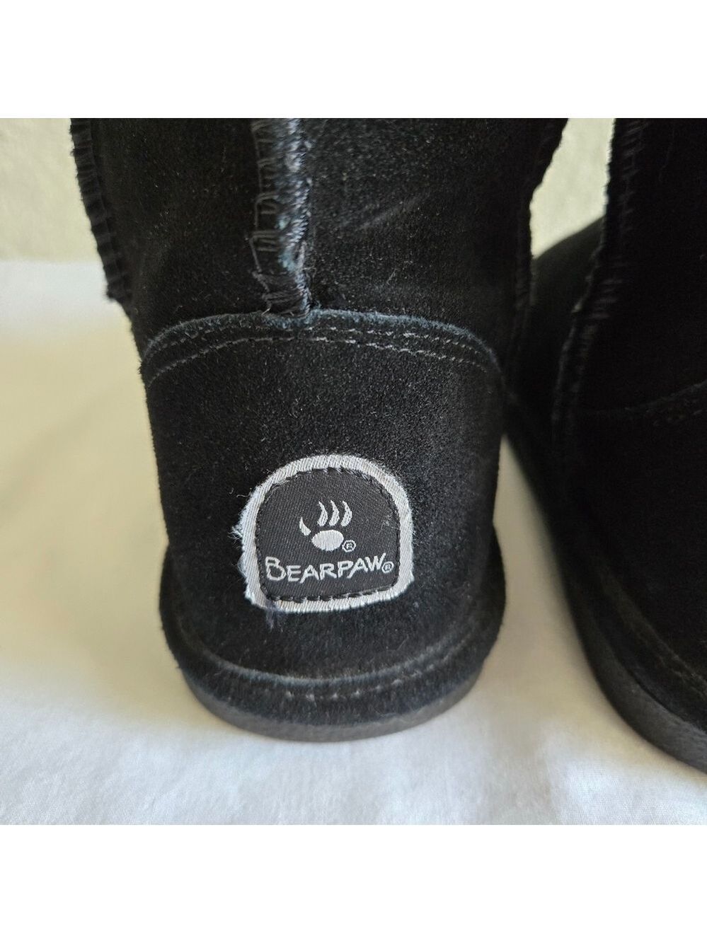 BEARPAW BOOTS 'ELLE' 12' HIGH BLACK SUEDE WOMENS WOOL SHEEP SKIN SIZE 8 - Picture 9 of 15